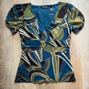 Vintage 90s Teal Blue Fitted Puff Sleeve Blouse